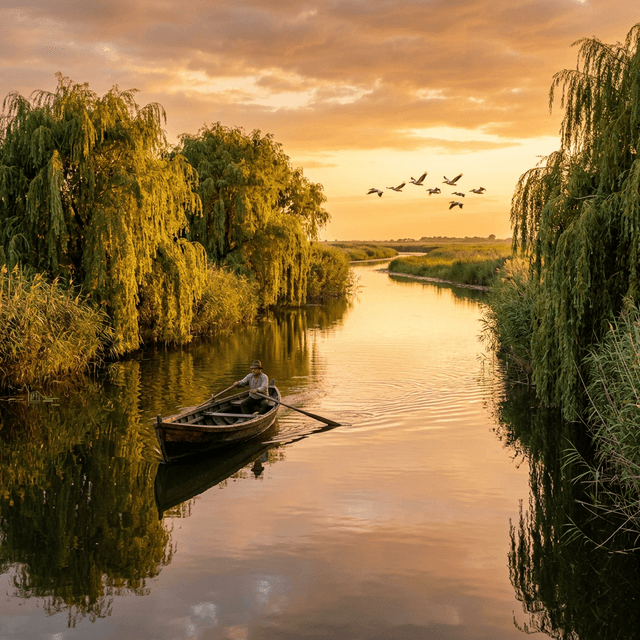 Barca traditionala la ora de aur